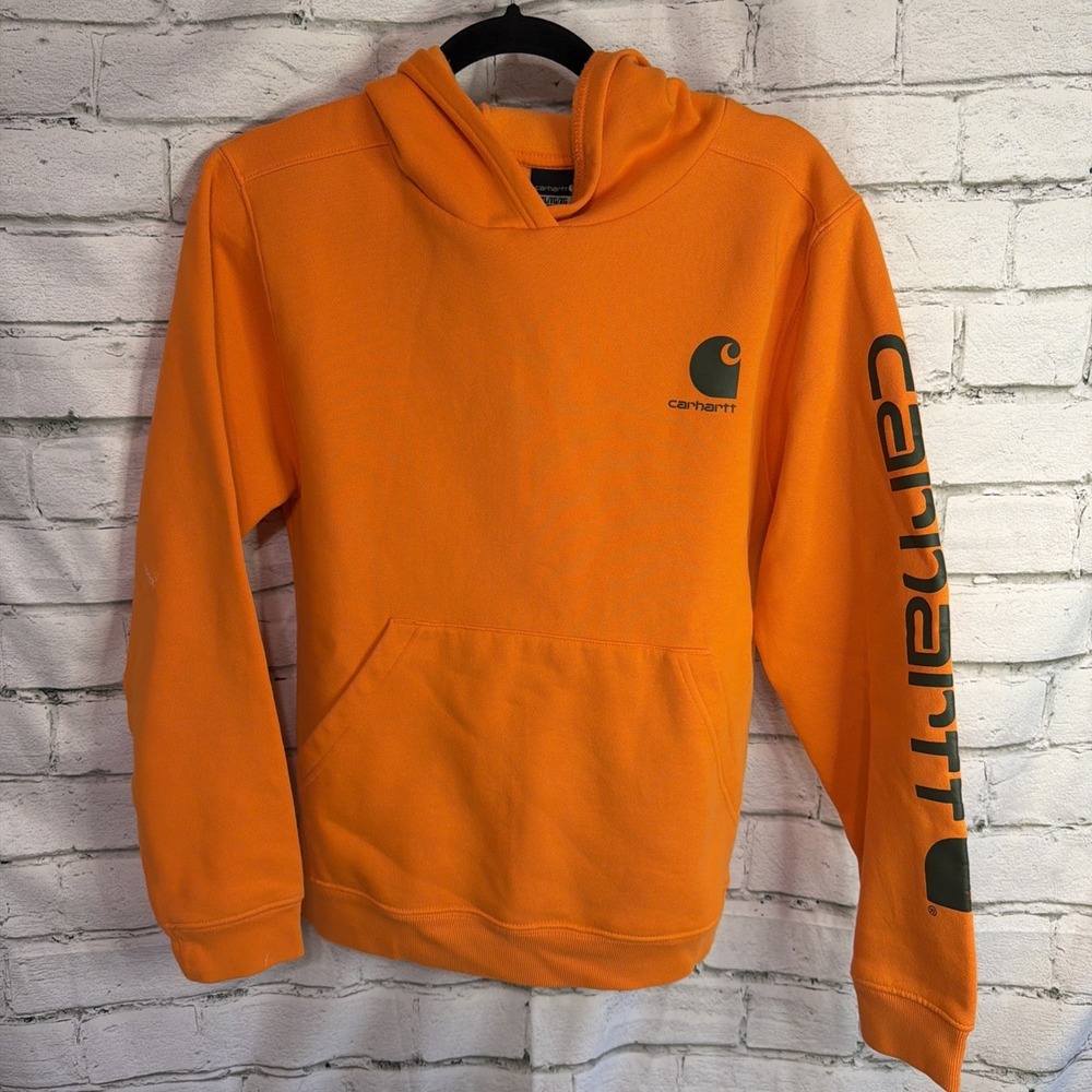 Carhartt Youth XL 18-20 Orange Hoodie Sweatshirt Logo Sleeve Pullover